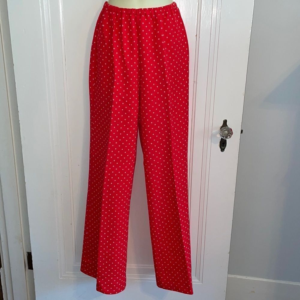 Vtg 70s ACT III red double knit polyester high waist wide leg pull on pants